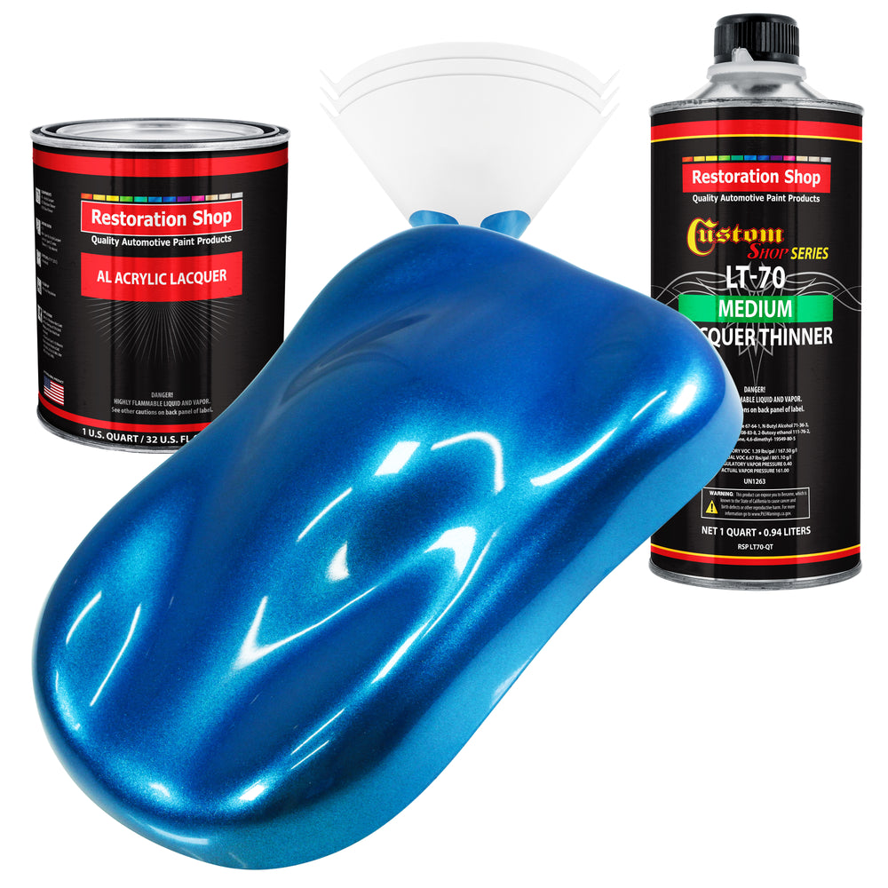 True Blue Firemist - Acrylic Lacquer Auto Paint - Complete Quart Paint Kit with Medium Thinner - Professional Automotive Car Truck Refinish Coating