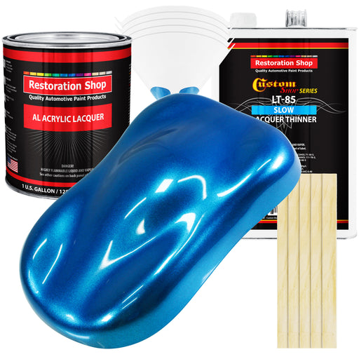 True Blue Firemist - Acrylic Lacquer Auto Paint - Complete Gallon Paint Kit with Slow Dry Thinner - Professional Automotive Car Truck Refinish Coating