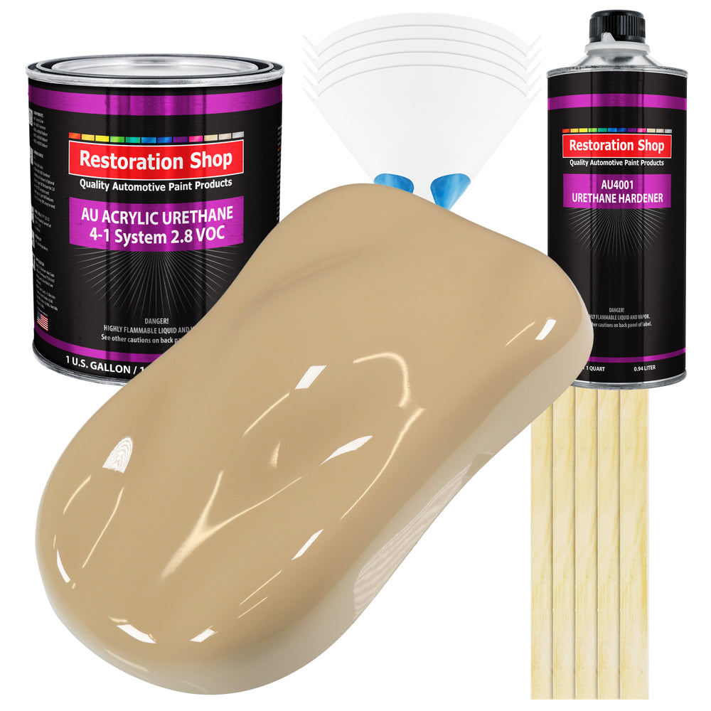 Shoreline Beige Acrylic Urethane Auto Paint - Complete Gallon Paint Kit - Professional Single Stage Automotive Car Truck Coating 4:1 Mix Ratio 2.8 VOC