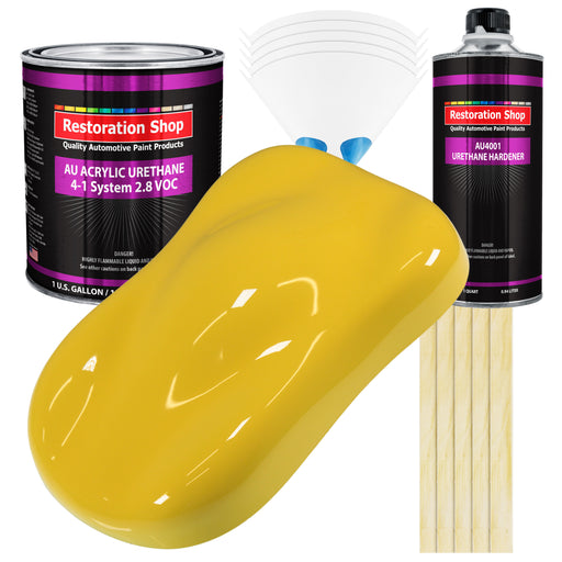 Daytona Yellow Acrylic Urethane Auto Paint - Complete Gallon Paint Kit - Professional Single Stage Automotive Car Truck Coating, 4:1 Mix Ratio 2.8 VOC