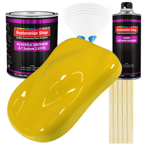 Electric Yellow Acrylic Urethane Auto Paint - Complete Gallon Paint Kit - Professional Single Stage Automotive Car Truck Coating 4:1 Mix Ratio 2.8 VOC