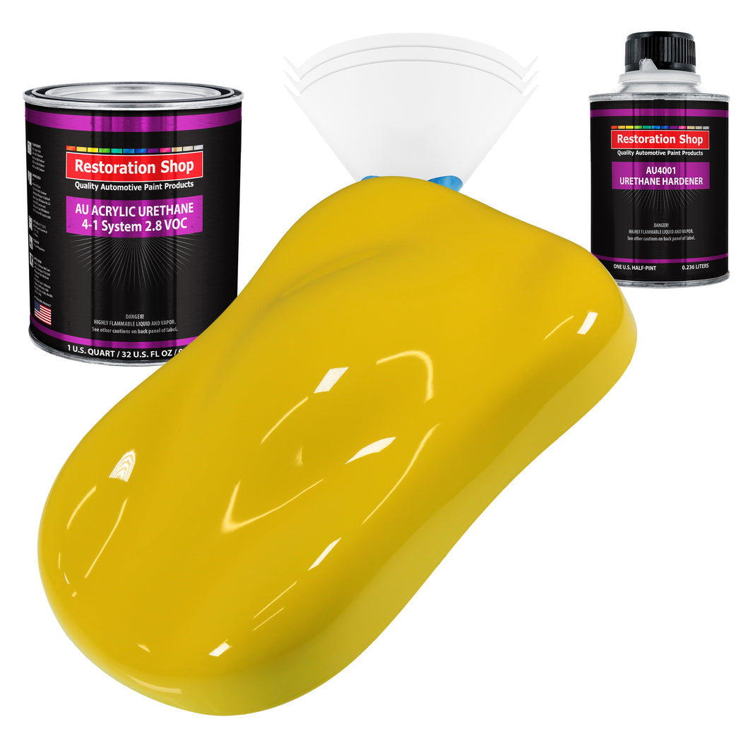 Electric Yellow Acrylic Urethane Auto Paint - Complete Quart Paint Kit - Professional Single Stage Automotive Car Truck Coating, 4:1 Mix Ratio 2.8 VOC