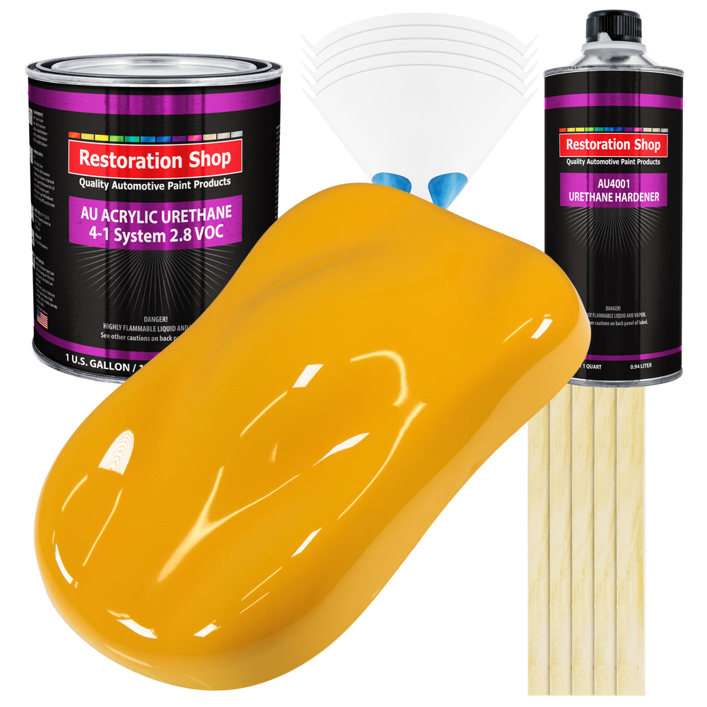 Citrus Yellow Acrylic Urethane Auto Paint - Complete Gallon Paint Kit - Professional Single Stage Automotive Car Truck Coating, 4:1 Mix Ratio 2.8 VOC