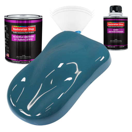 Medium Blue Acrylic Urethane Auto Paint (Complete Quart Paint Kit) Professional Single Stage Gloss Automotive Car Truck Coating, 4:1 Mix Ratio 2.8 VOC