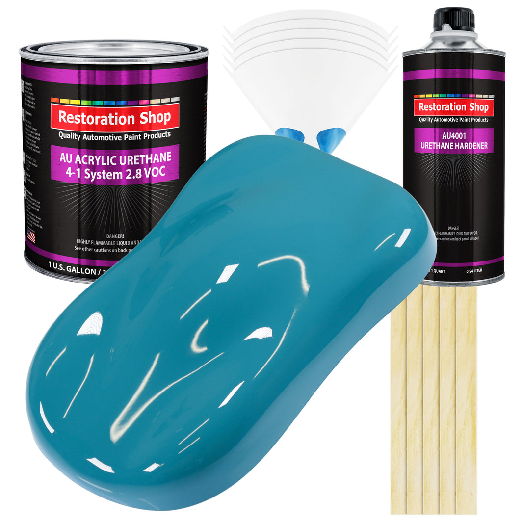 Petty Blue Acrylic Urethane Auto Paint (Complete Gallon Paint Kit) Professional Single Stage Gloss Automotive Car Truck Coating, 4:1 Mix Ratio 2.8 VOC