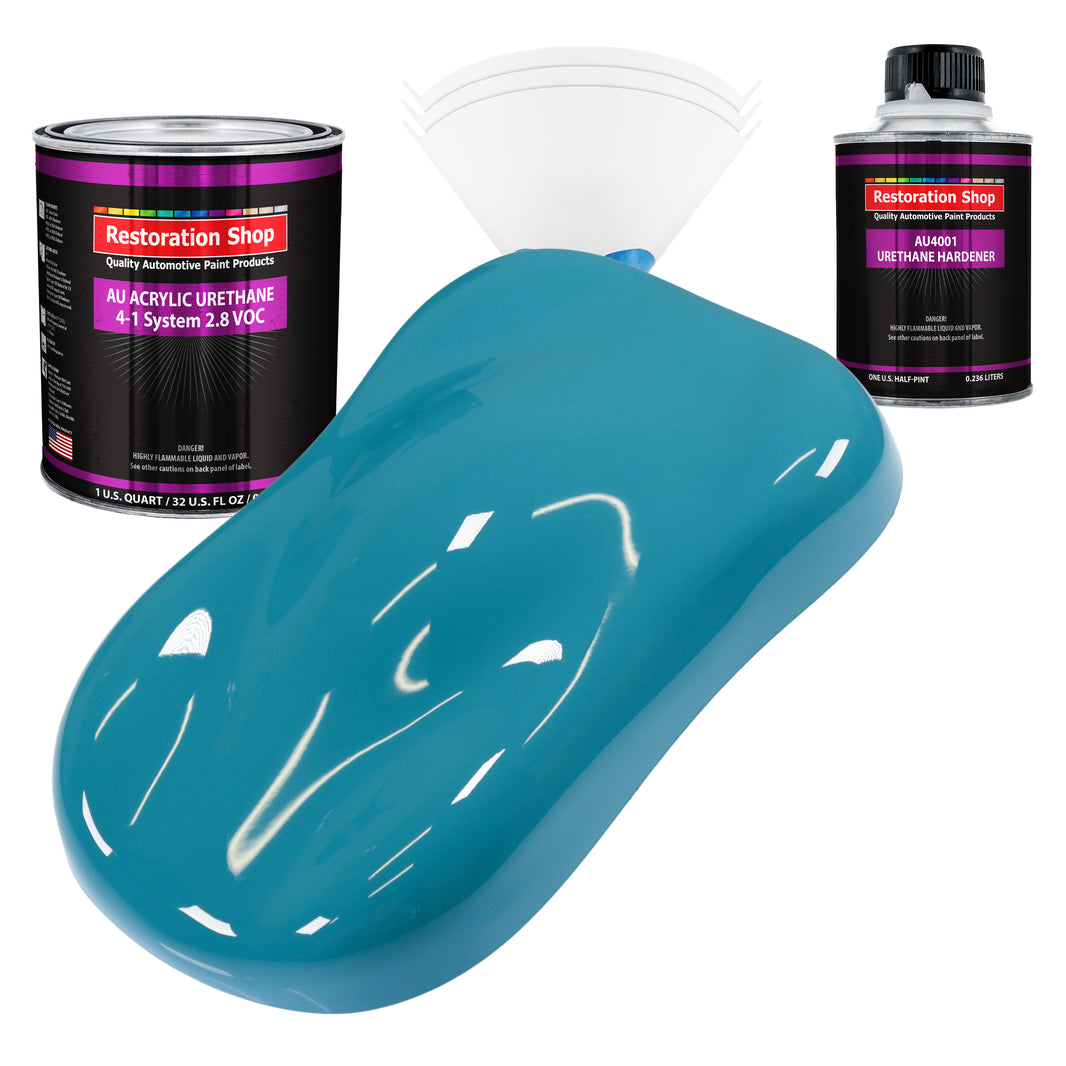Petty Blue Acrylic Urethane Auto Paint - Complete Quart Paint Kit - Professional Single Stage Gloss Automotive Car Truck Coating 4:1 Mix Ratio 2.8 VOC