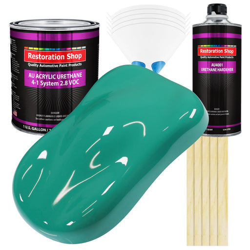 Tropical Turquoise Acrylic Urethane Auto Paint - Complete Gallon Paint Kit - Professional Single Stage Automotive Car Coating, 4:1 Mix Ratio 2.8 VOC