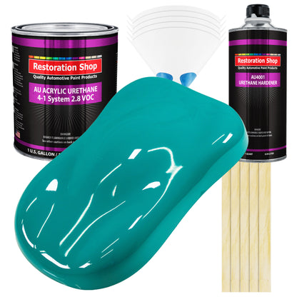 Deep Aqua Acrylic Urethane Auto Paint - Complete Gallon Paint Kit - Professional Single Stage Gloss Automotive Car Truck Coating 4:1 Mix Ratio 2.8 VOC
