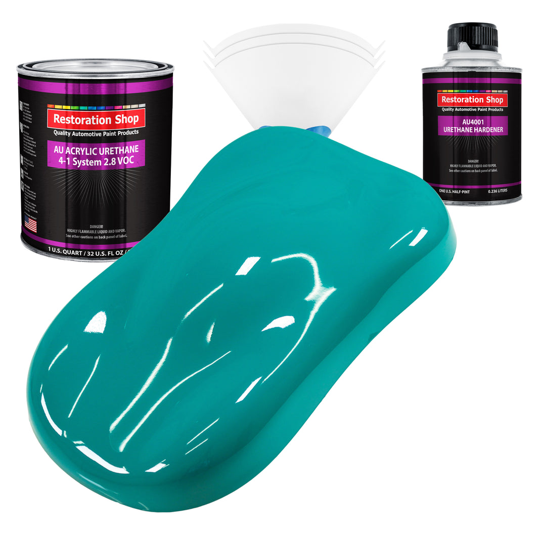Deep Aqua Acrylic Urethane Auto Paint - Complete Quart Paint Kit - Professional Single Stage Gloss Automotive Car Truck Coating, 4:1 Mix Ratio 2.8 VOC