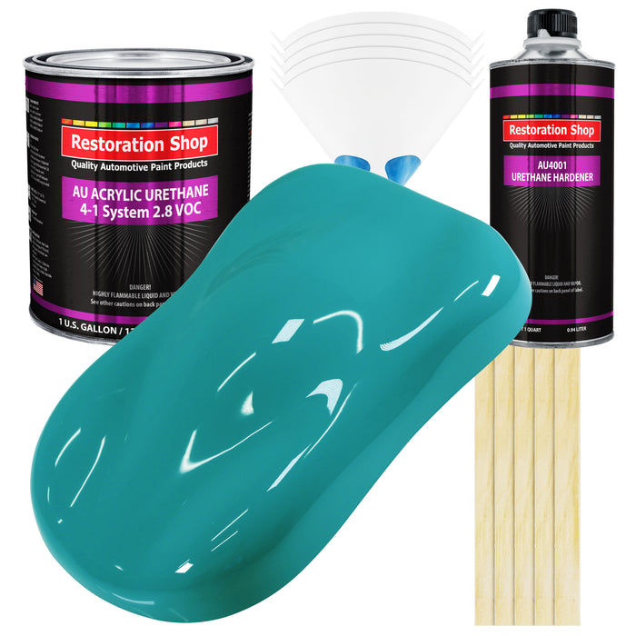 Bright Racing Aqua Acrylic Urethane Auto Paint - Complete Gallon Paint Kit - Professional Single Stage Automotive Car Coating, 4:1 Mix Ratio 2.8 VOC