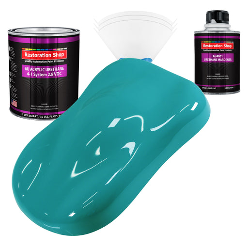 Bright Racing Aqua Acrylic Urethane Auto Paint - Complete Quart Paint Kit - Professional Single Stage Automotive Car Coating, 4:1 Mix Ratio 2.8 VOC