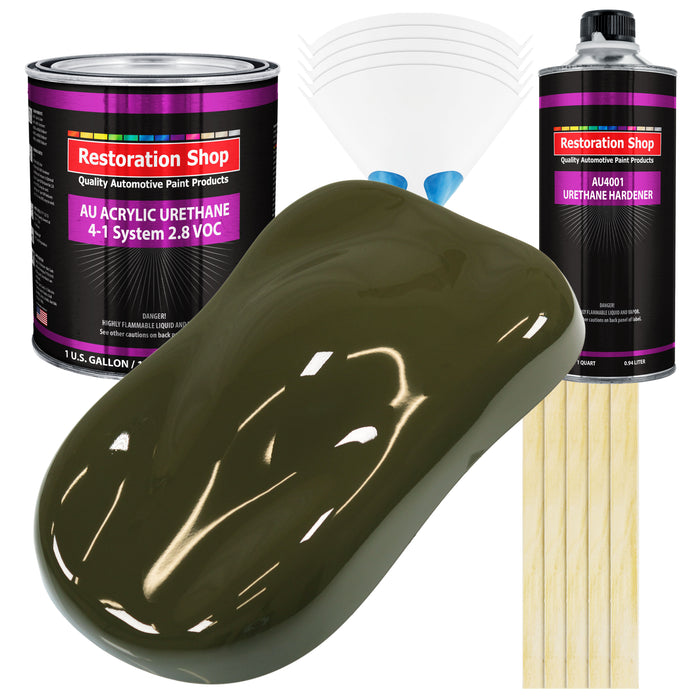 Olive Drab Green Acrylic Urethane Auto Paint (Complete Gallon Paint Kit) Professional Single Stage Automotive Car Truck Coating, 4:1 Mix Ratio 2.8 VOC