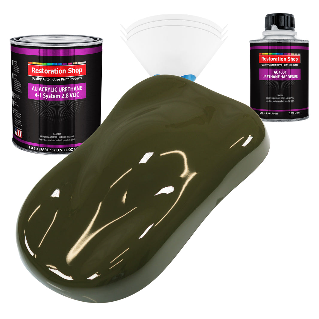 Olive Drab Green Acrylic Urethane Auto Paint - Complete Quart Paint Kit - Professional Single Stage Automotive Car Truck Coating 4:1 Mix Ratio 2.8 VOC