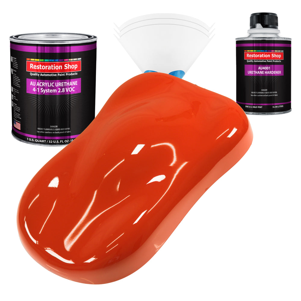 Tractor Red Acrylic Urethane Auto Paint (Complete Quart Paint Kit) Professional Single Stage Gloss Automotive Car Truck Coating, 4:1 Mix Ratio 2.8 VOC