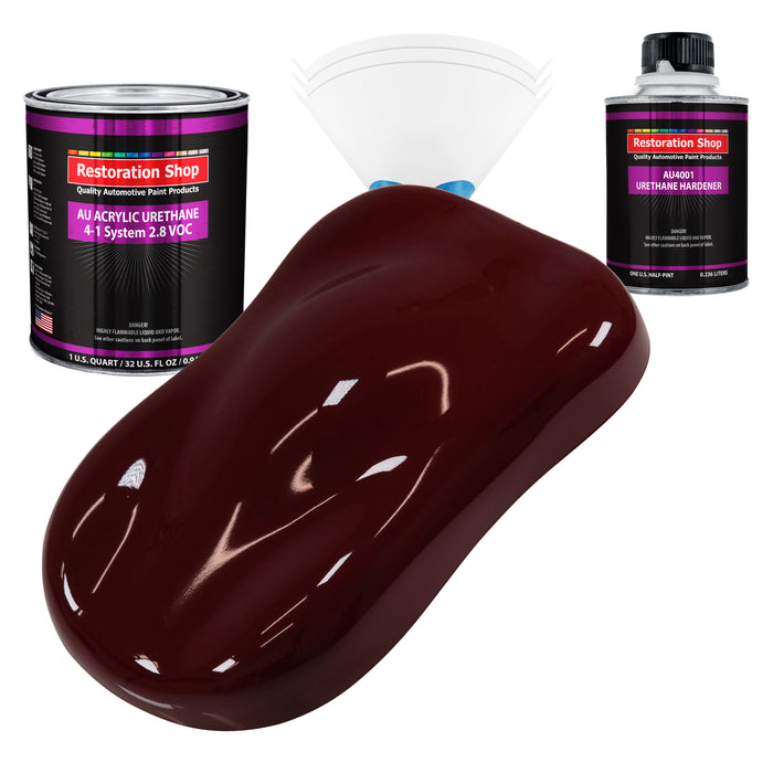 Burgundy Acrylic Urethane Auto Paint - Complete Quart Paint Kit - Professional Single Stage Gloss Automotive Car Truck Coating, 4:1 Mix Ratio 2.8 VOC