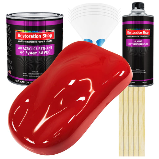 Rally Red Acrylic Urethane Auto Paint - Complete Gallon Paint Kit - Professional Single Stage Gloss Automotive Car Truck Coating 4:1 Mix Ratio 2.8 VOC