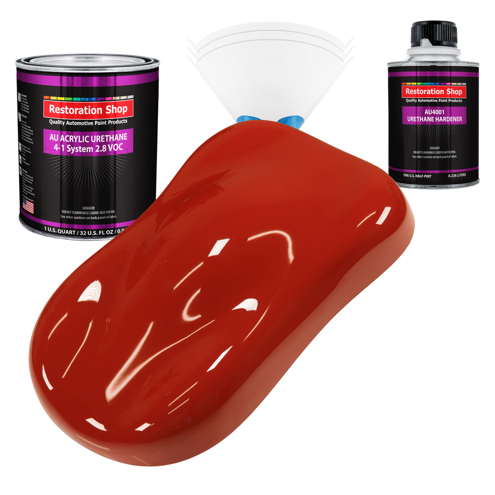 Scarlet Red Acrylic Urethane Auto Paint (Complete Quart Paint Kit) Professional Single Stage Gloss Automotive Car Truck Coating, 4:1 Mix Ratio 2.8 VOC