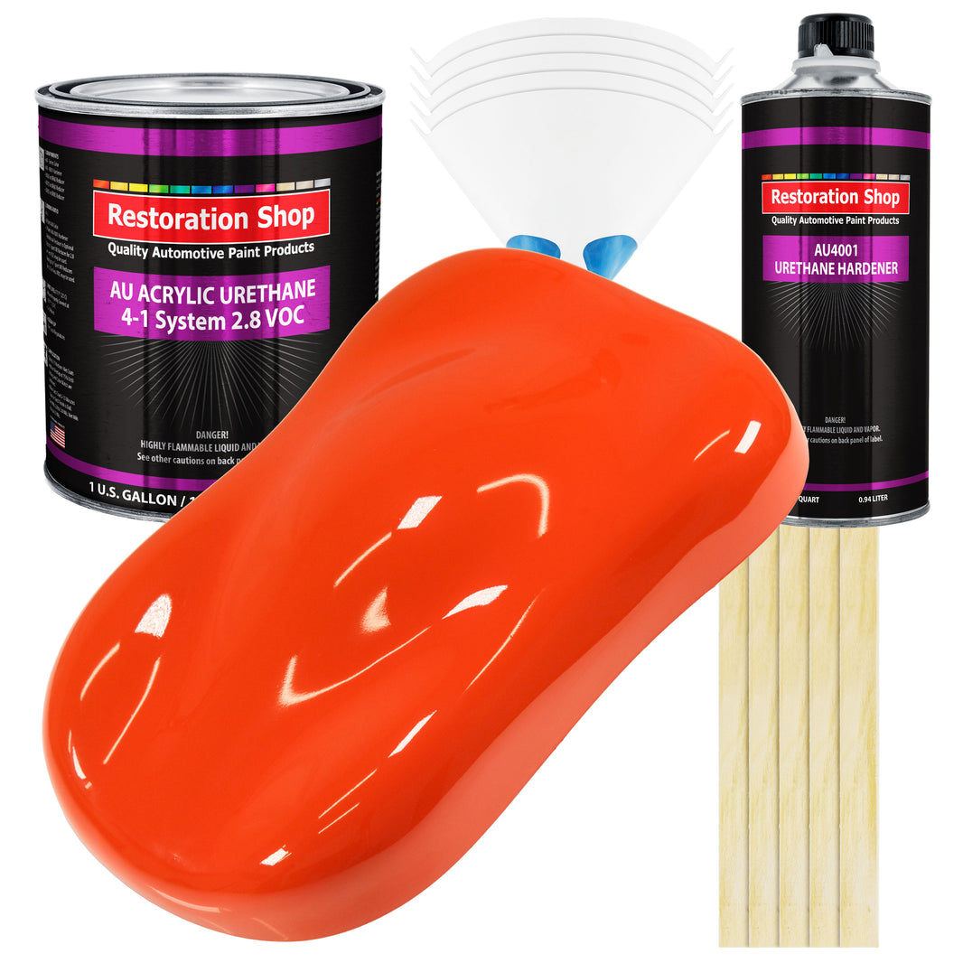 Speed Orange Acrylic Urethane Auto Paint - Complete Gallon Paint Kit - Professional Single Stage Automotive Car Truck Coating, 4:1 Mix Ratio 2.8 VOC