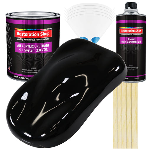 Jet Black (Gloss) Acrylic Urethane Auto Paint - Complete Gallon Paint Kit - Professional Single Stage Automotive Car Coating, 4:1 Mix Ratio 2.8 VOC