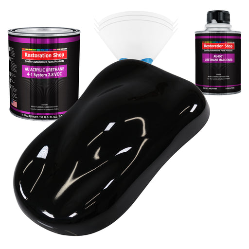 Jet Black (Gloss) Acrylic Urethane Auto Paint (Complete Quart Paint Kit) Professional Single Stage Automotive Car Truck Coating, 4:1 Mix Ratio 2.8 VOC