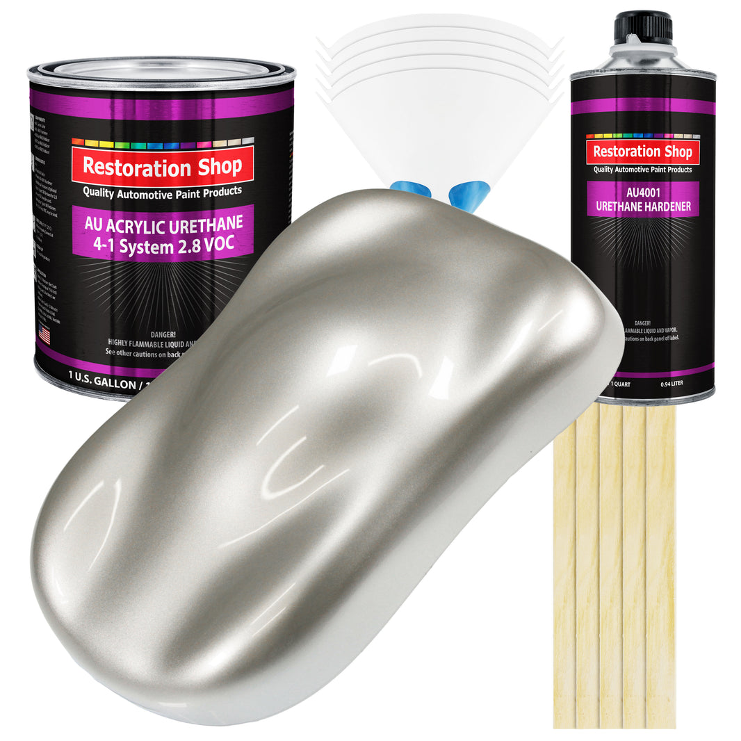Sterling Silver Metallic Acrylic Urethane Auto Paint - Complete Gallon Paint Kit - Pro Single Stage Automotive Car Truck Coating 4:1 Mix Ratio 2.8 VOC
