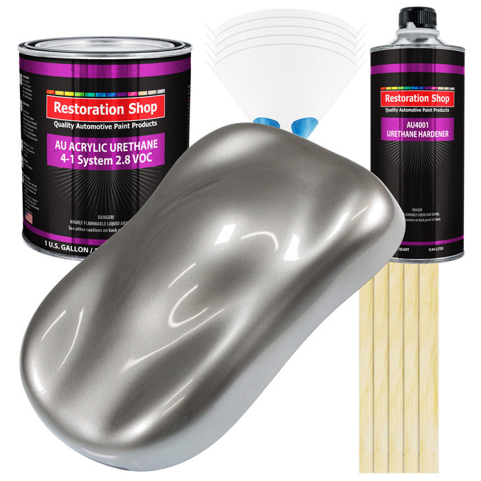 Titanium Gray Metallic Acrylic Urethane Auto Paint (Complete Gallon Paint Kit) Professional Single Stage Automotive Car Coating, 4:1 Mix Ratio 2.8 VOC