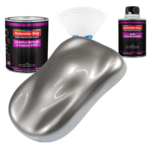 Titanium Gray Metallic Acrylic Urethane Auto Paint - Complete Quart Paint Kit - Professional Single Stage Automotive Car Coating 4:1 Mix Ratio 2.8 VOC