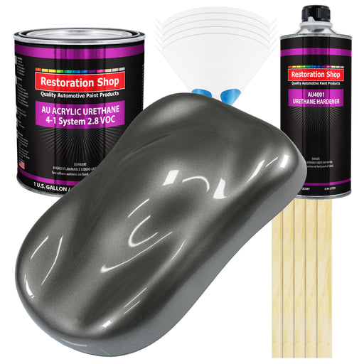 Dark Charcoal Metallic Acrylic Urethane Auto Paint (Complete Gallon Paint Kit) Professional Single Stage Automotive Car Coating, 4:1 Mix Ratio 2.8 VOC