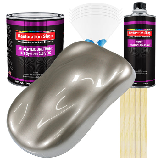 Warm Gray Metallic Acrylic Urethane Auto Paint - Complete Gallon Paint Kit - Professional Single Stage Automotive Car Coating, 4:1 Mix Ratio 2.8 VOC