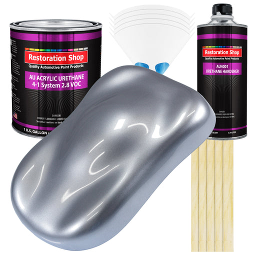 Cool Gray Metallic Acrylic Urethane Auto Paint - Complete Gallon Paint Kit - Professional Single Stage Automotive Car Coating, 4:1 Mix Ratio 2.8 VOC