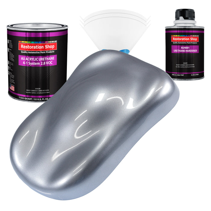 Cool Gray Metallic Acrylic Urethane Auto Paint - Complete Quart Paint Kit - Professional Single Stage Automotive Car Coating, 4:1 Mix Ratio 2.8 VOC