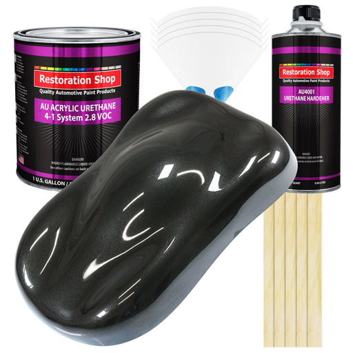 Black Metallic Acrylic Urethane Auto Paint - Complete Gallon Paint Kit - Professional Single Stage Automotive Car Truck Coating, 4:1 Mix Ratio 2.8 VOC