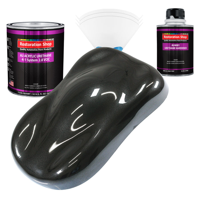 Black Metallic Acrylic Urethane Auto Paint - Complete Quart Paint Kit - Professional Single Stage Automotive Car Truck Coating, 4:1 Mix Ratio 2.8 VOC