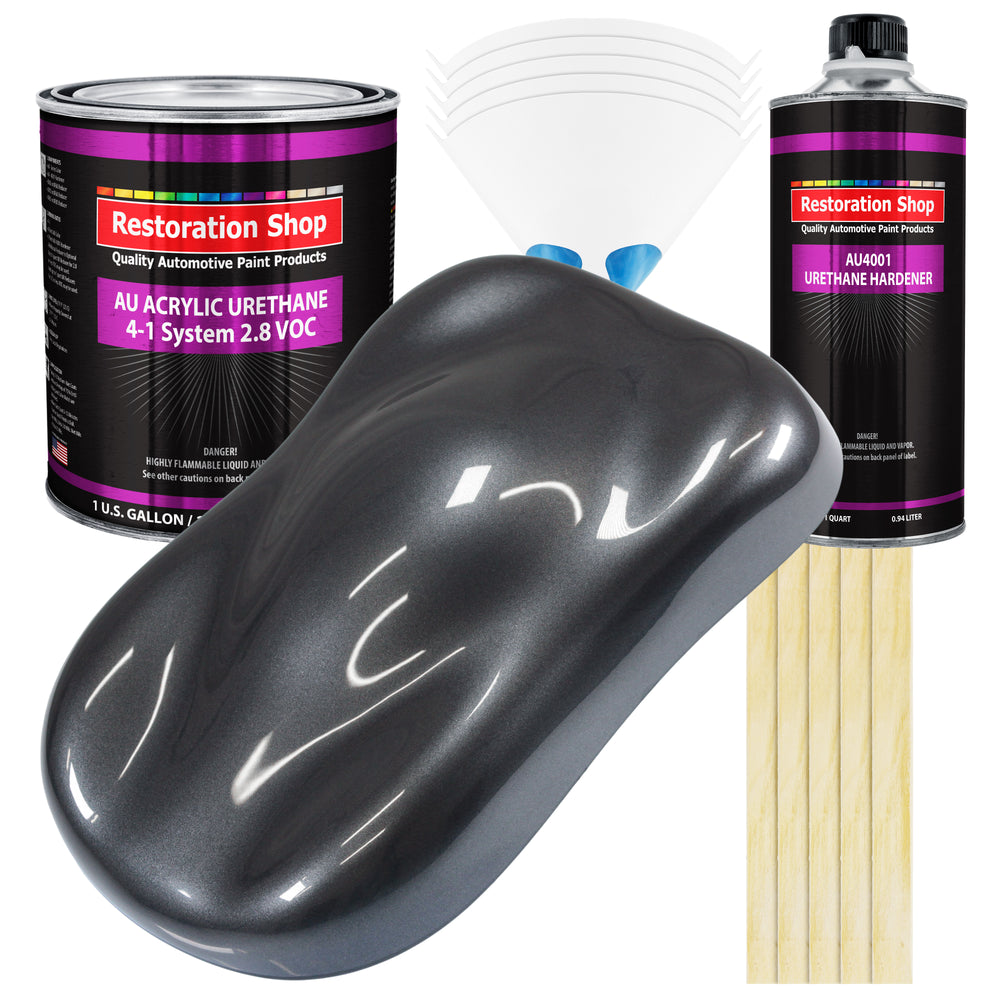 Gunmetal Grey Metallic Acrylic Urethane Auto Paint (Complete Gallon Paint Kit) Professional Single Stage Automotive Car Coating, 4:1 Mix Ratio 2.8 VOC