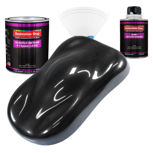 Black Sparkle Metallic Acrylic Urethane Auto Paint - Complete Quart Paint Kit - Professional Single Stage Automotive Car Coating 4:1 Mix Ratio 2.8 VOC