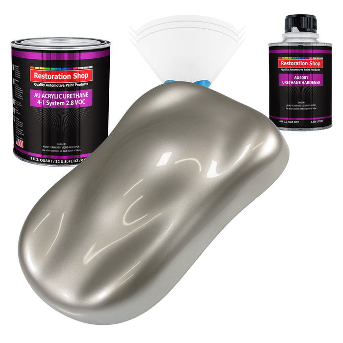 Bright Silver Metallic Acrylic Urethane Auto Paint - Complete Quart Paint Kit - Professional Single Stage Automotive Car Coating 4:1 Mix Ratio 2.8 VOC