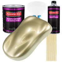 Antique Gold Metallic Acrylic Urethane Auto Paint - Complete Gallon Paint Kit - Professional Single Stage Automotive Car Coating 4:1 Mix Ratio 2.8 VOC