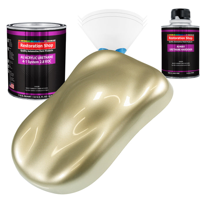 Antique Gold Metallic Acrylic Urethane Auto Paint - Complete Quart Paint Kit - Professional Single Stage Automotive Car Coating, 4:1 Mix Ratio 2.8 VOC