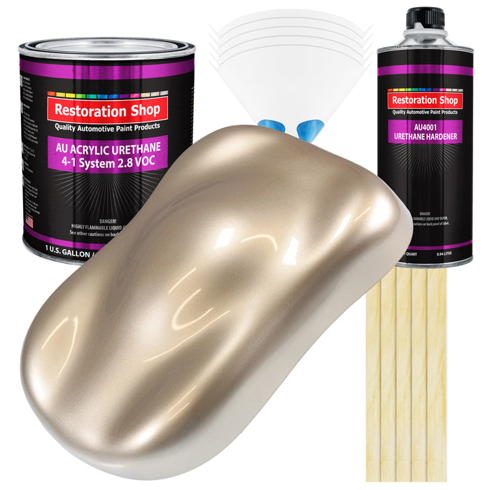 Cashmere Gold Metallic Acrylic Urethane Auto Paint (Complete Gallon Paint Kit) Professional Single Stage Automotive Car Coating, 4:1 Mix Ratio 2.8 VOC