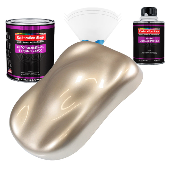 Cashmere Gold Metallic Acrylic Urethane Auto Paint - Complete Quart Paint Kit - Professional Single Stage Automotive Car Coating 4:1 Mix Ratio 2.8 VOC