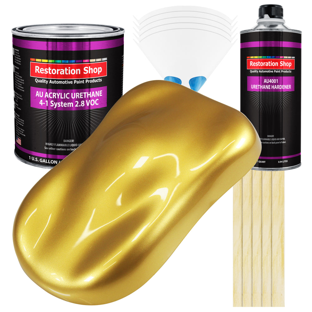 Anniversary Gold Metallic Acrylic Urethane Auto Paint (Complete Gallon Paint Kit) Pro Single Stage Automotive Car Truck Coating, 4:1 Mix Ratio 2.8 VOC