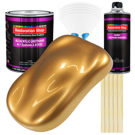 Autumn Gold Metallic Acrylic Urethane Auto Paint - Complete Gallon Paint Kit - Professional Single Stage Automotive Car Coating, 4:1 Mix Ratio 2.8 VOC