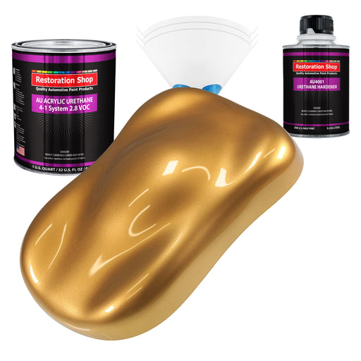 Autumn Gold Metallic Acrylic Urethane Auto Paint - Complete Quart Paint Kit - Professional Single Stage Automotive Car Coating, 4:1 Mix Ratio 2.8 VOC