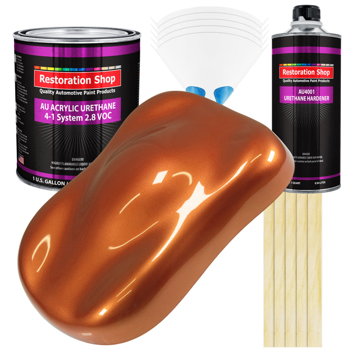 Malibu Sunset Orange Metallic Acrylic Urethane Auto Paint - Complete Gallon Paint Kit - Pro Single Stage Automotive Car Coating, 4:1 Mix Ratio 2.8 VOC