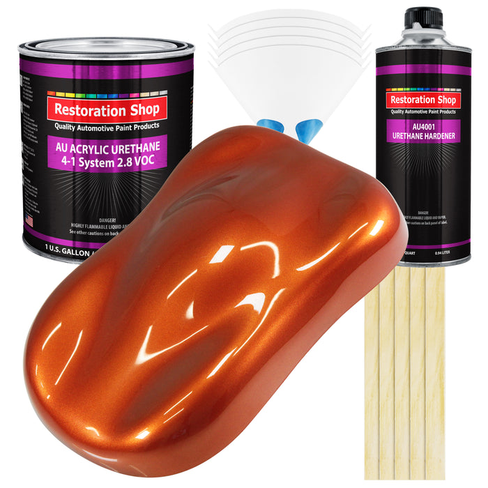 Inferno Orange Pearl Metallic Acrylic Urethane Auto Paint - Complete Gallon Paint Kit - Pro Single Stage Automotive Car Coating, 4:1 Mix Ratio 2.8 VOC