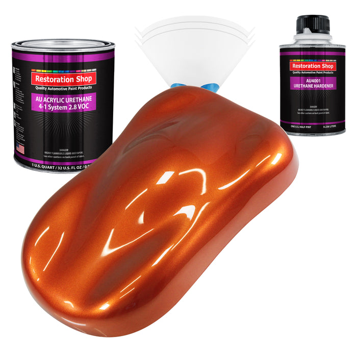 Inferno Orange Pearl Metallic Acrylic Urethane Auto Paint - Complete Quart Paint Kit - Pro Single Stage Automotive Car Coating, 4:1 Mix Ratio 2.8 VOC