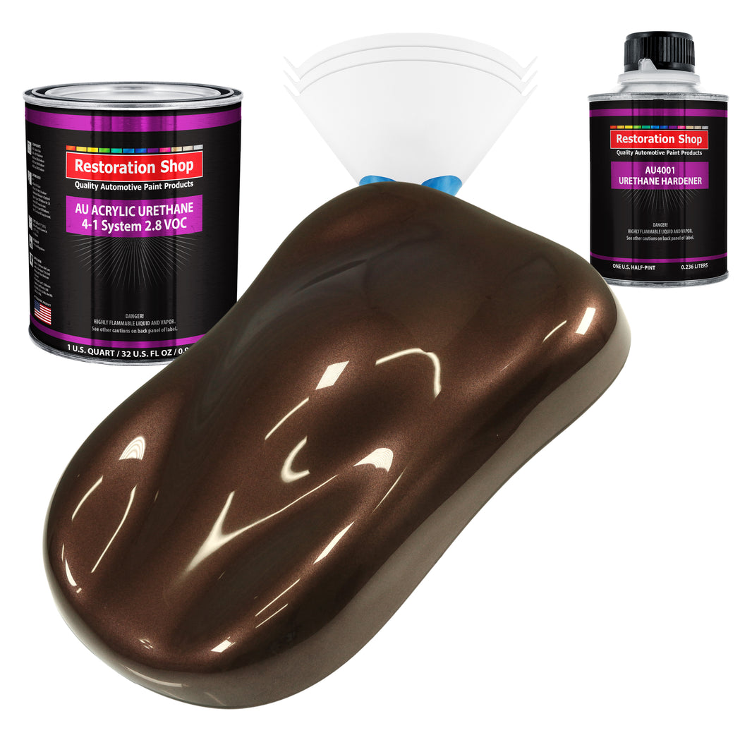 Mahogany Brown Metallic Acrylic Urethane Auto Paint (Complete Quart Paint Kit) Professional Single Stage Automotive Car Coating, 4:1 Mix Ratio 2.8 VOC