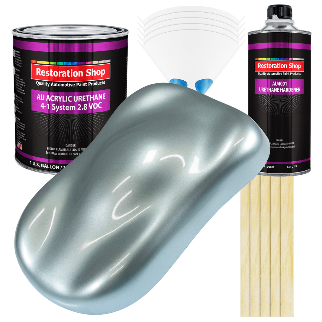 Silver Blue Metallic Acrylic Urethane Auto Paint - Complete Gallon Paint Kit - Professional Single Stage Automotive Car Coating, 4:1 Mix Ratio 2.8 VOC