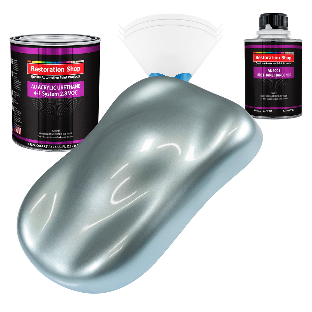 Silver Blue Metallic Acrylic Urethane Auto Paint - Complete Quart Paint Kit - Professional Single Stage Automotive Car Coating, 4:1 Mix Ratio 2.8 VOC
