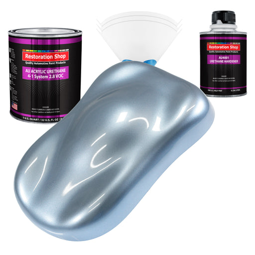 Glacier Blue Metallic Acrylic Urethane Auto Paint - Complete Quart Paint Kit - Professional Single Stage Automotive Car Coating, 4:1 Mix Ratio 2.8 VOC